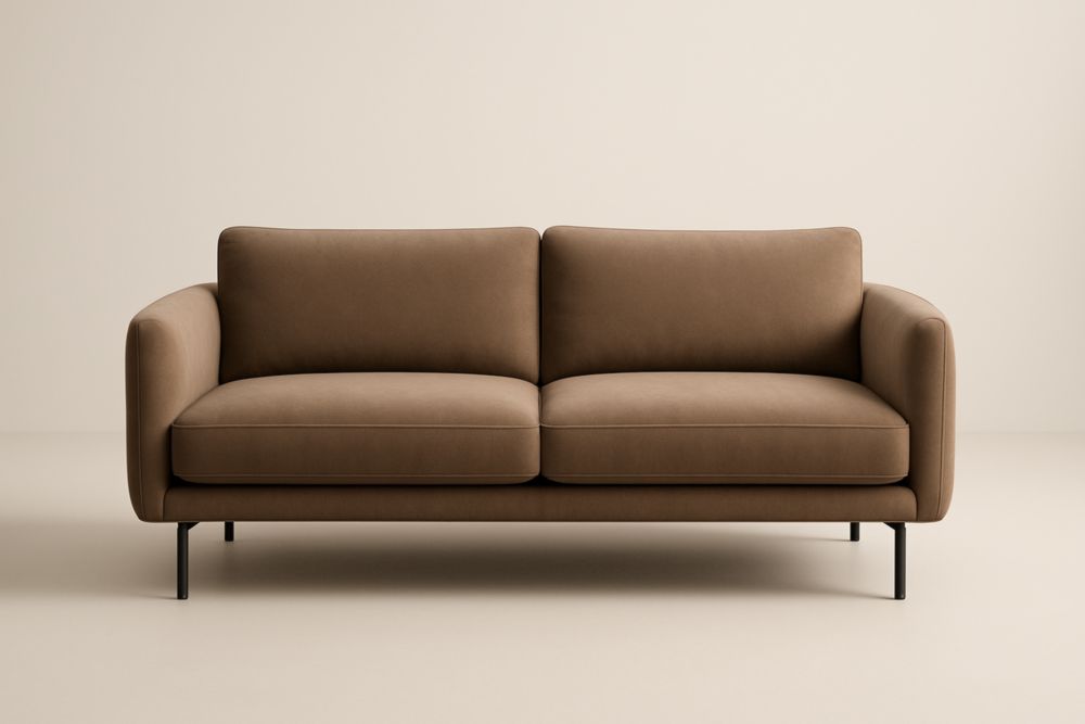 Canapé 2 places en tissu polyester marron ave pieds en acier