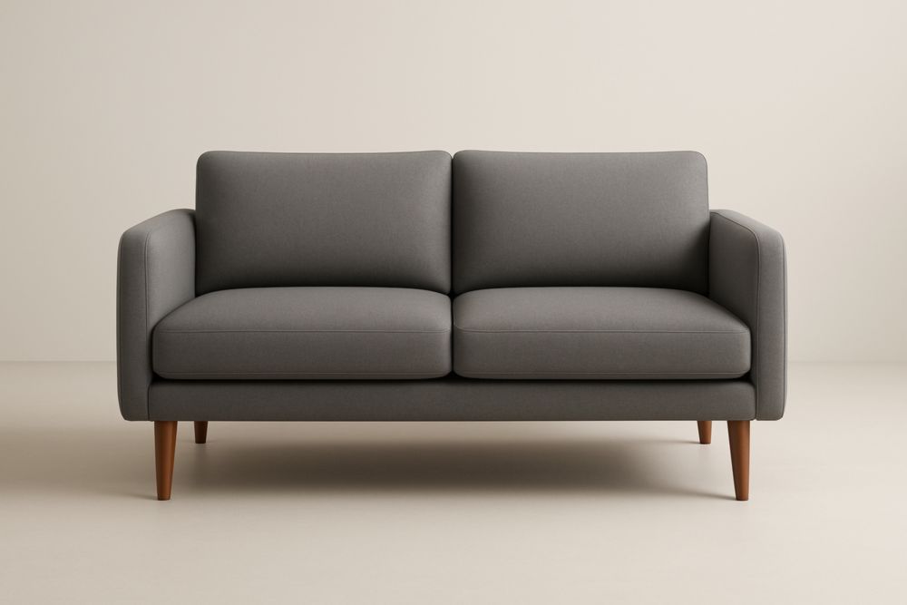 Canapé 2 places tissu polyester gris pieds bois massif