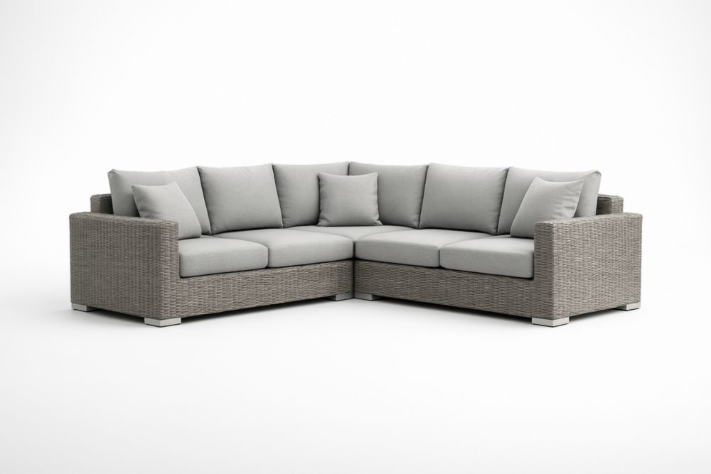 Canapé d'angle en résine tressée avec coussins en polyester Gris 250cm