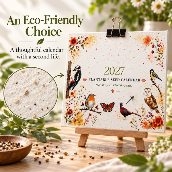 2027 Plantable Seed Calendar – Nature-Inspired Monthly Calendar with Seed Paper Pages