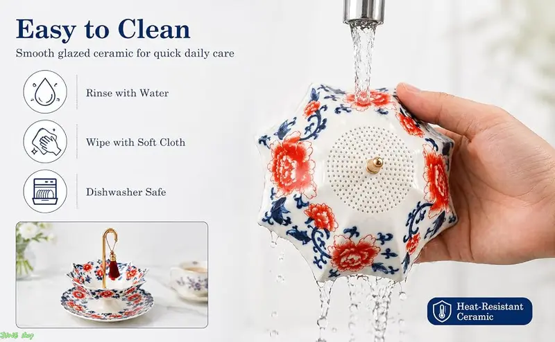 Umbrella-Style Tea Strainer Set: Ceramic tea strainer featuring a creative rotating umbrella-shaped top and a copper handle — an accessory for Gongfu tea ceremony.