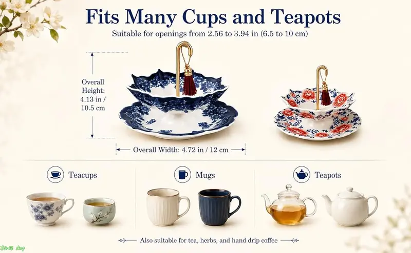 Umbrella-Style Tea Strainer Set: Ceramic tea strainer featuring a creative rotating umbrella-shaped top and a copper handle — an accessory for Gongfu tea ceremony.