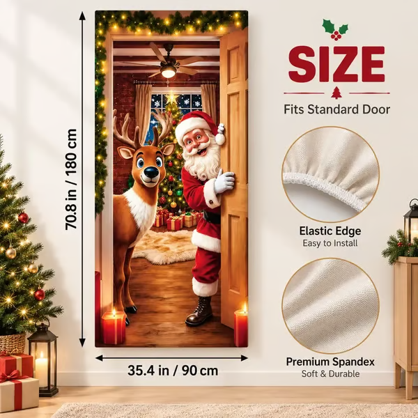 🔥Last Day 58% OFF💖Santa Christmas Door Cover with Elastic Edges | Reusable Holiday Decor