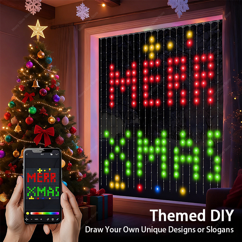 🎄 Smart LED Curtain Lights | App-Controlled Animated Christmas Wall Display ✨