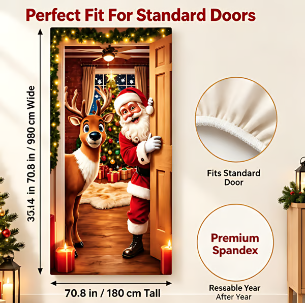 🔥Last Day 58% OFF💖Santa Christmas Door Cover with Elastic Edges | Reusable Holiday Decor