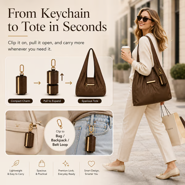 💖Hot 50% OFF🌹 Charm Transformable Bag – Stylish Vegan Leather Tote & Keychain Charm