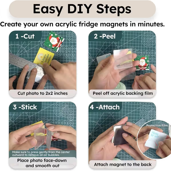 🎞✂10 Pack 2" x 2" Clear Acrylic DIY Fridge Magnet Set with Adhesive Backing – Square Magnetic Photo Frames with Stunning 3D Effect 💕
