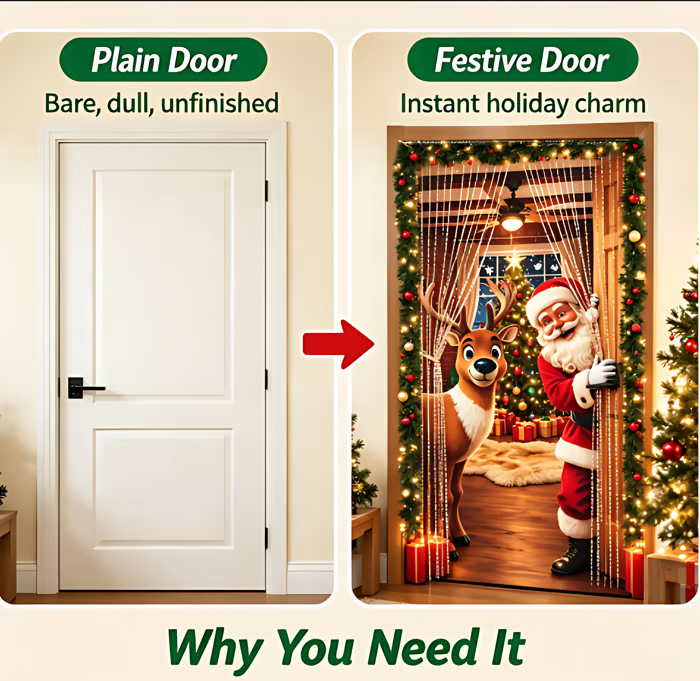 🔥Last Day 58% OFF💖Santa Christmas Door Cover with Elastic Edges | Reusable Holiday Decor