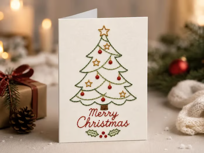 🌲 🪡 Christmas Hand Embroidery Card DIY Kit | Stitch Your Way Into the Christmas Spirit ✨ 🎁