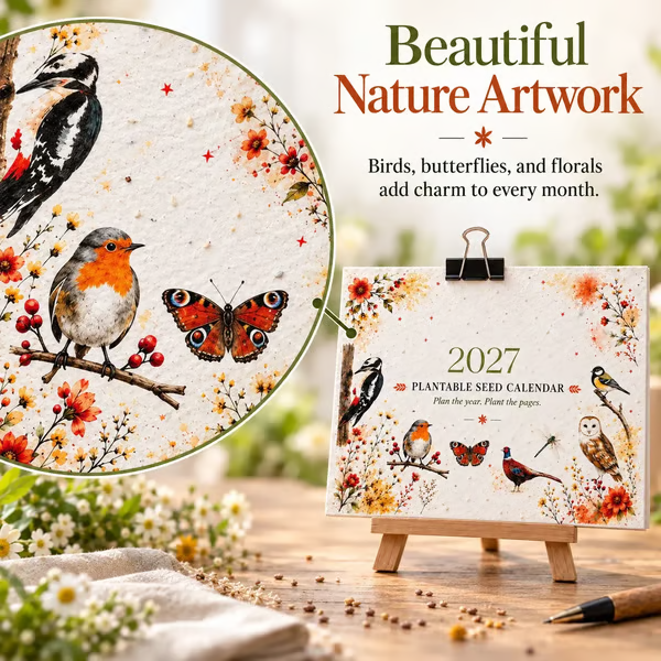 2027 Plantable Seed Calendar – Nature-Inspired Monthly Calendar with Seed Paper Pages