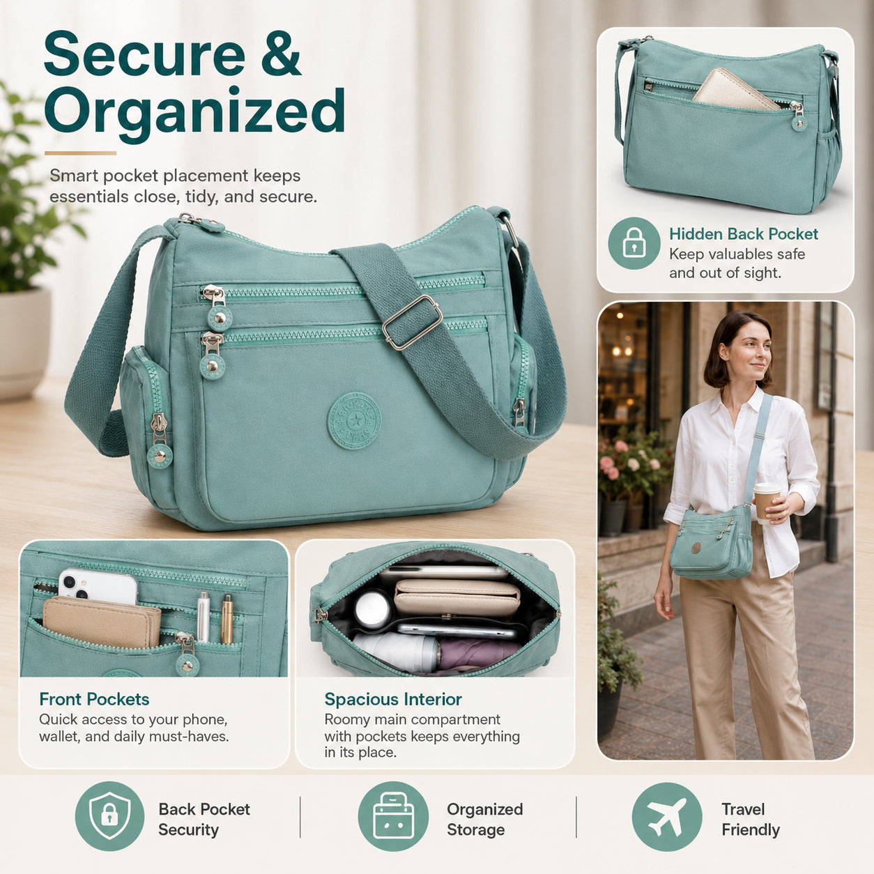 Multi-Pocket Campus Nylon Crossbody Bag