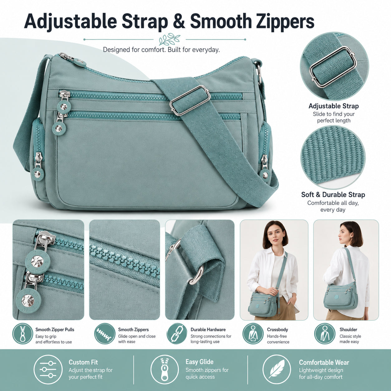 Multi-Pocket Campus Nylon Crossbody Bag
