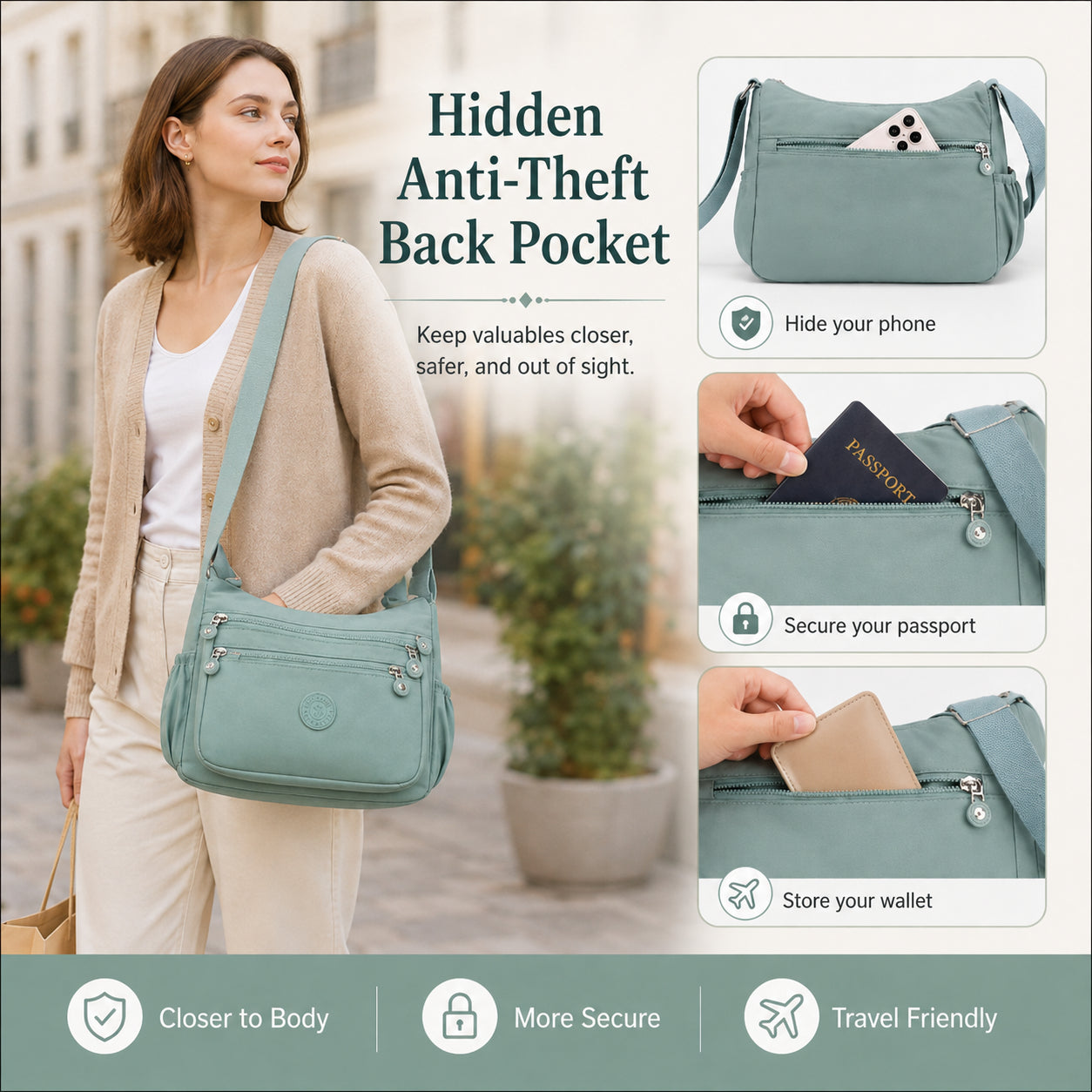 Multi-Pocket Campus Nylon Crossbody Bag