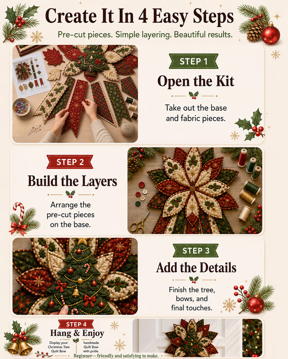 🎄Beginner-Friendly Oversized Christmas Character Quilted Door Hanger Sewing Kit | Complete Kit with All Tools & Step-by-Step Guide Included 💕