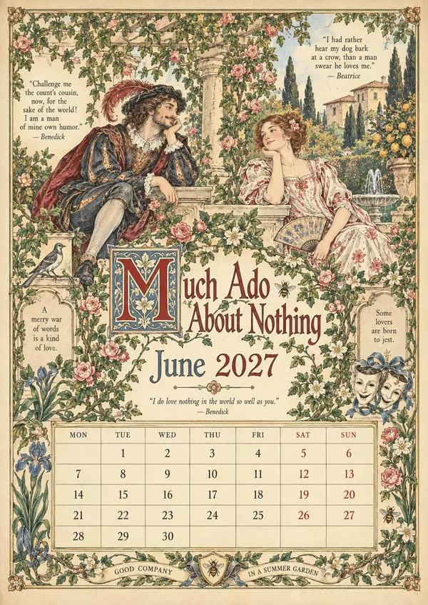 A Shakespearean Year 2027 – 12 Plays Through the Seasons | Vintage Illustrated Wall Calendar