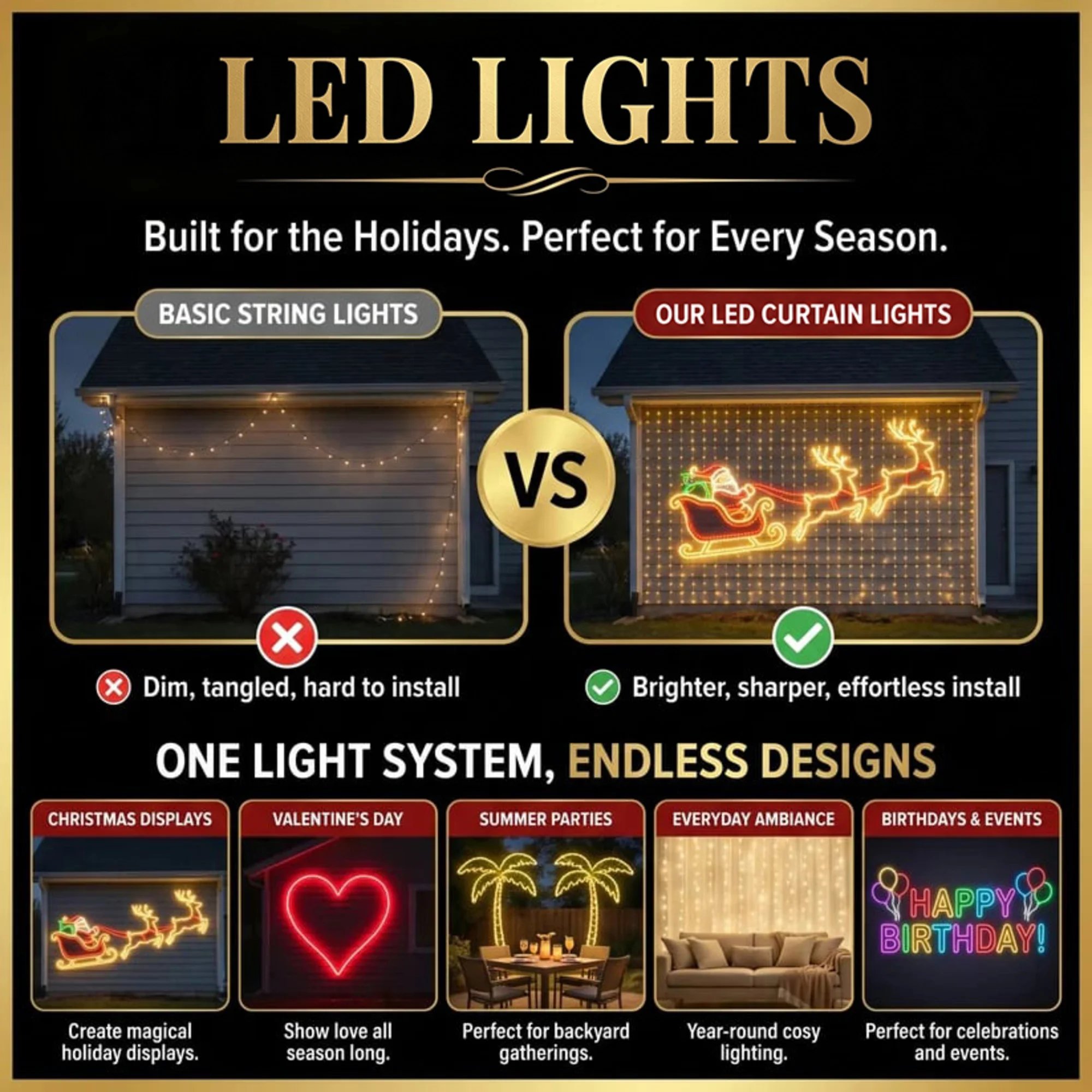 LED curtain display ideas for Christmas, Valentine&rsquo;s Day, summer parties, everyday ambiance and birthdays