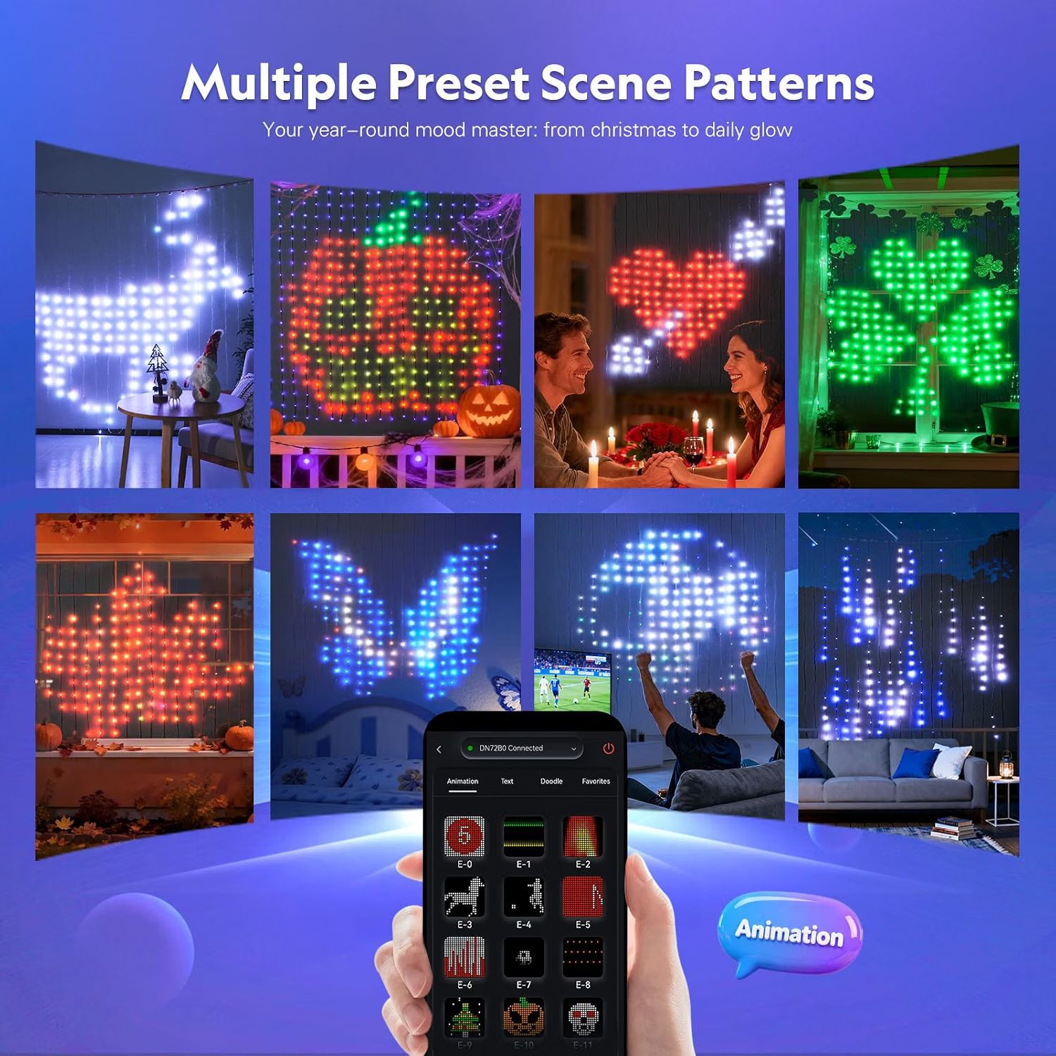 🎄 Smart LED Curtain Lights | App-Controlled Animated Christmas Wall Display ✨