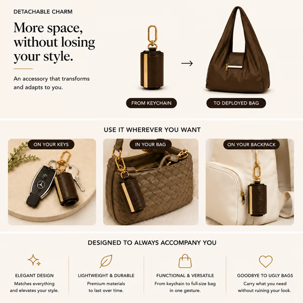 💖Hot 50% OFF🌹 Charm Transformable Bag – Stylish Vegan Leather Tote & Keychain Charm