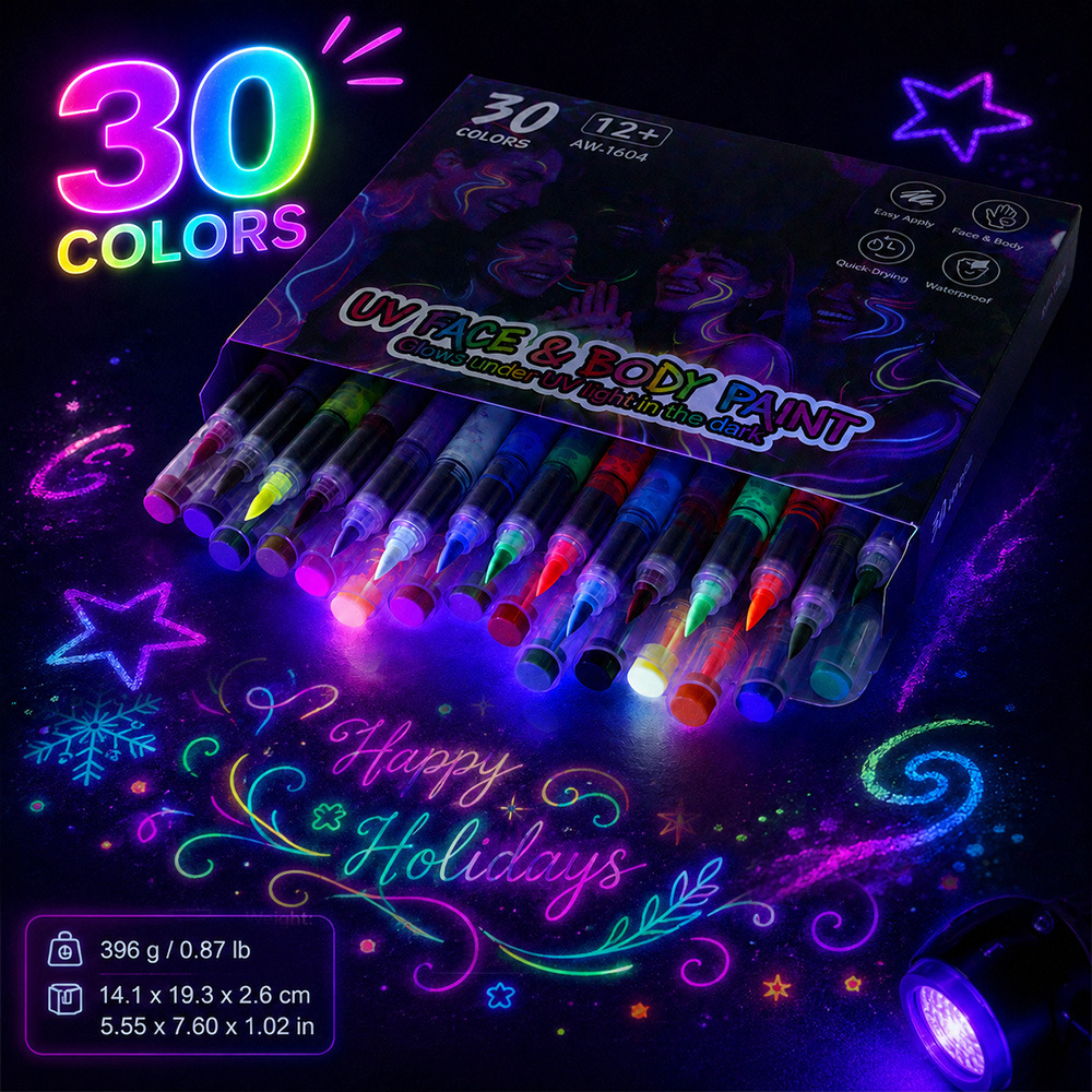 🥳2026 HOT SALE💞50K+ SOLD!🎁UV Glow Face and Body Paint Markers Set