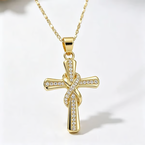 ⏰Women's Sparkling Twisted Knot Cross Pendant Necklace✝️📿