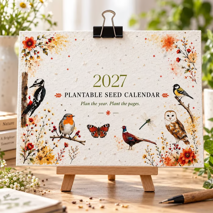 2027 Plantable Seed Calendar – Nature-Inspired Monthly Calendar with Seed Paper Pages