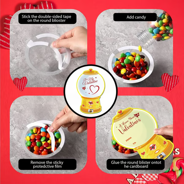 Valentine's Candy Cards Gift Set | 36/18 Pcs with Plastic Domes, DIY Treat Holders for Classroom Exchange, Kids & Couples 💝🎁🍬