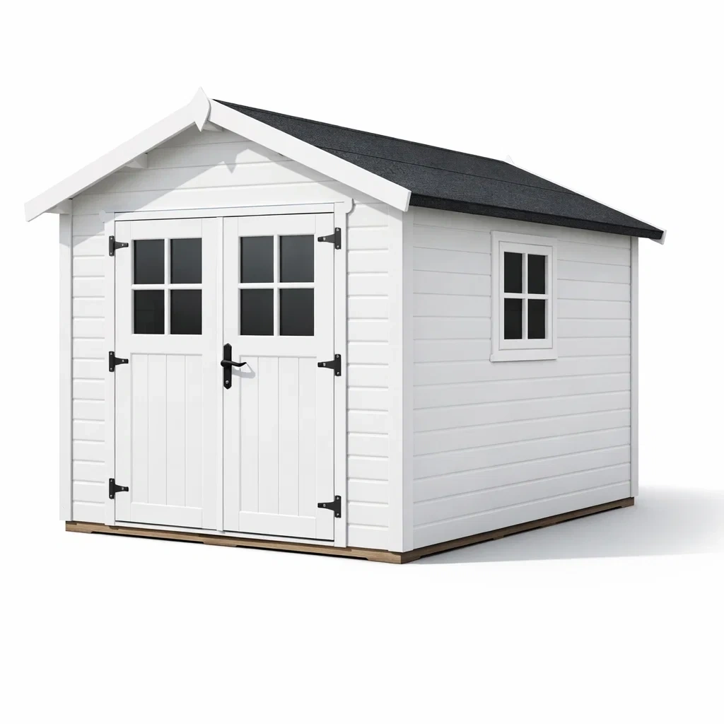 Abri de jardin en plastique avec fenêtres et double porte blanc 280x250 cm-homeurbania