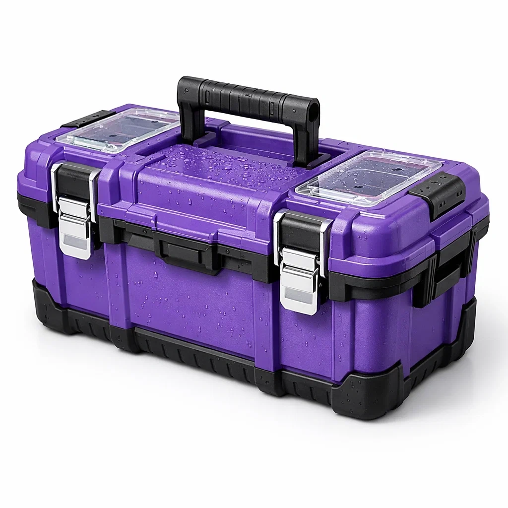 Boîte à outils en plastique ABS violet avec fermetures métalliques-homeurbania