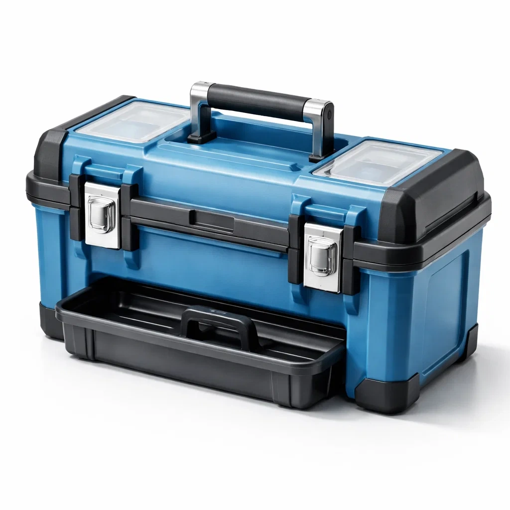 Boîte à outils en plastique bleu et noir avec serrure en acier inoxydable-homeurbania