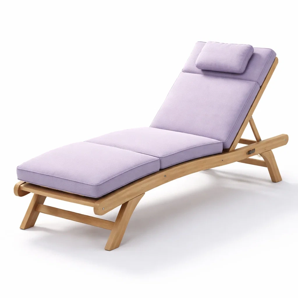 Chaise longue en bois avec coussin en tissu lavande-homeurbania