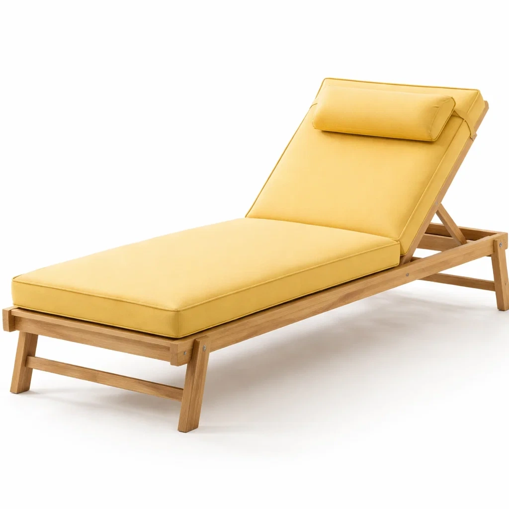 Chaise longue en bois avec coussin jaune réglable-homeurbania