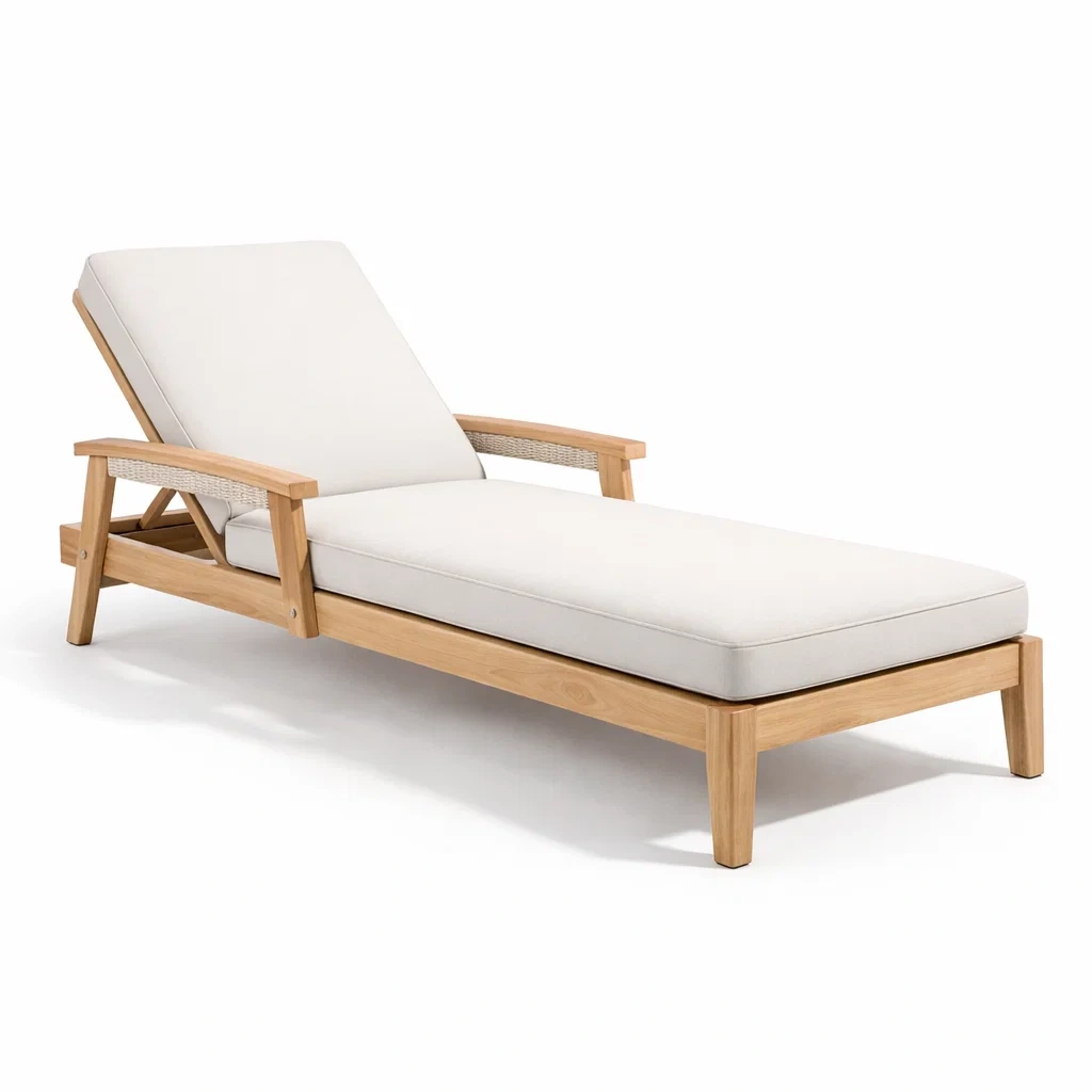 Chaise longue en teck avec coussin beige-homeurbania