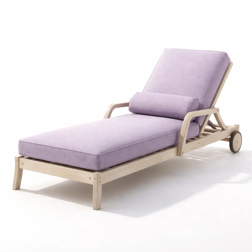 Chaise longue réglable en bois avec coussin en tissu violet-homeurbania