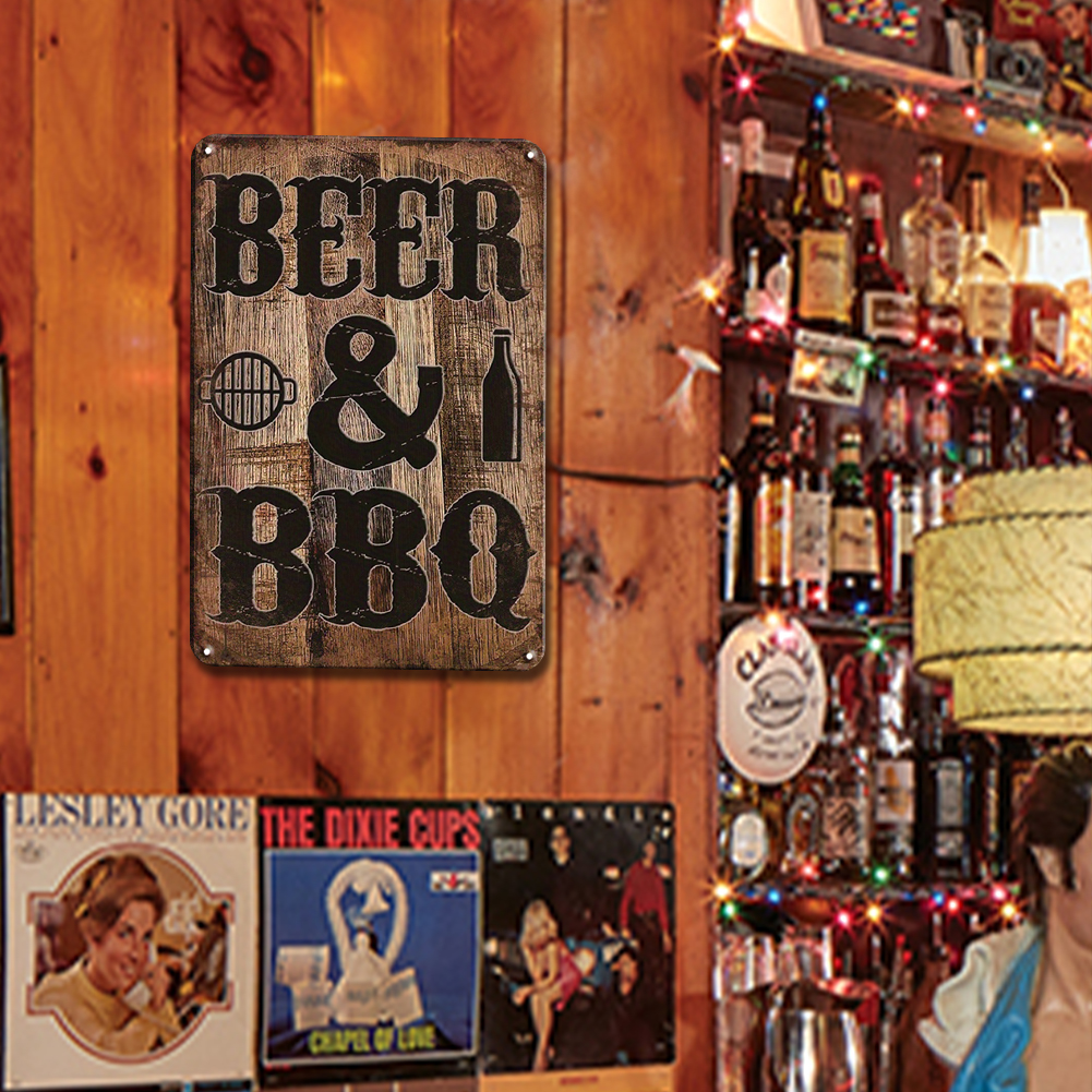 BEER & BBQ - Metal Tin Signs(8*12Inch/12*16Inch) - Bar