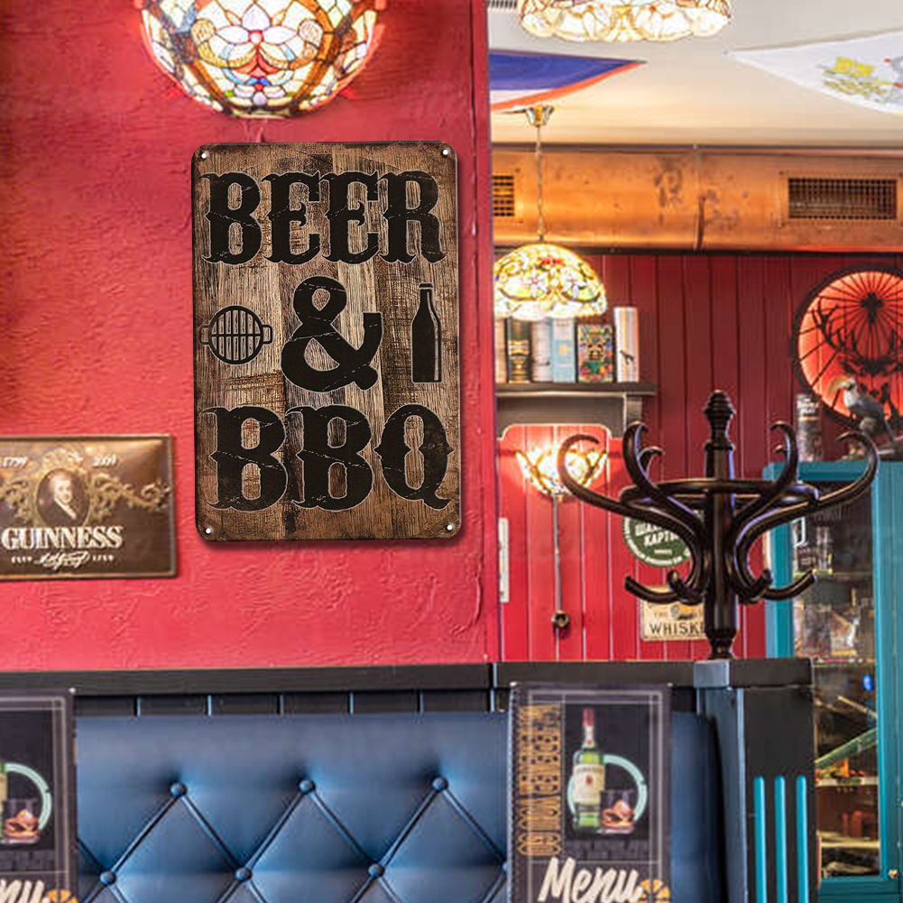 BEER & BBQ - Metal Tin Signs(8*12Inch/12*16Inch) - Bar