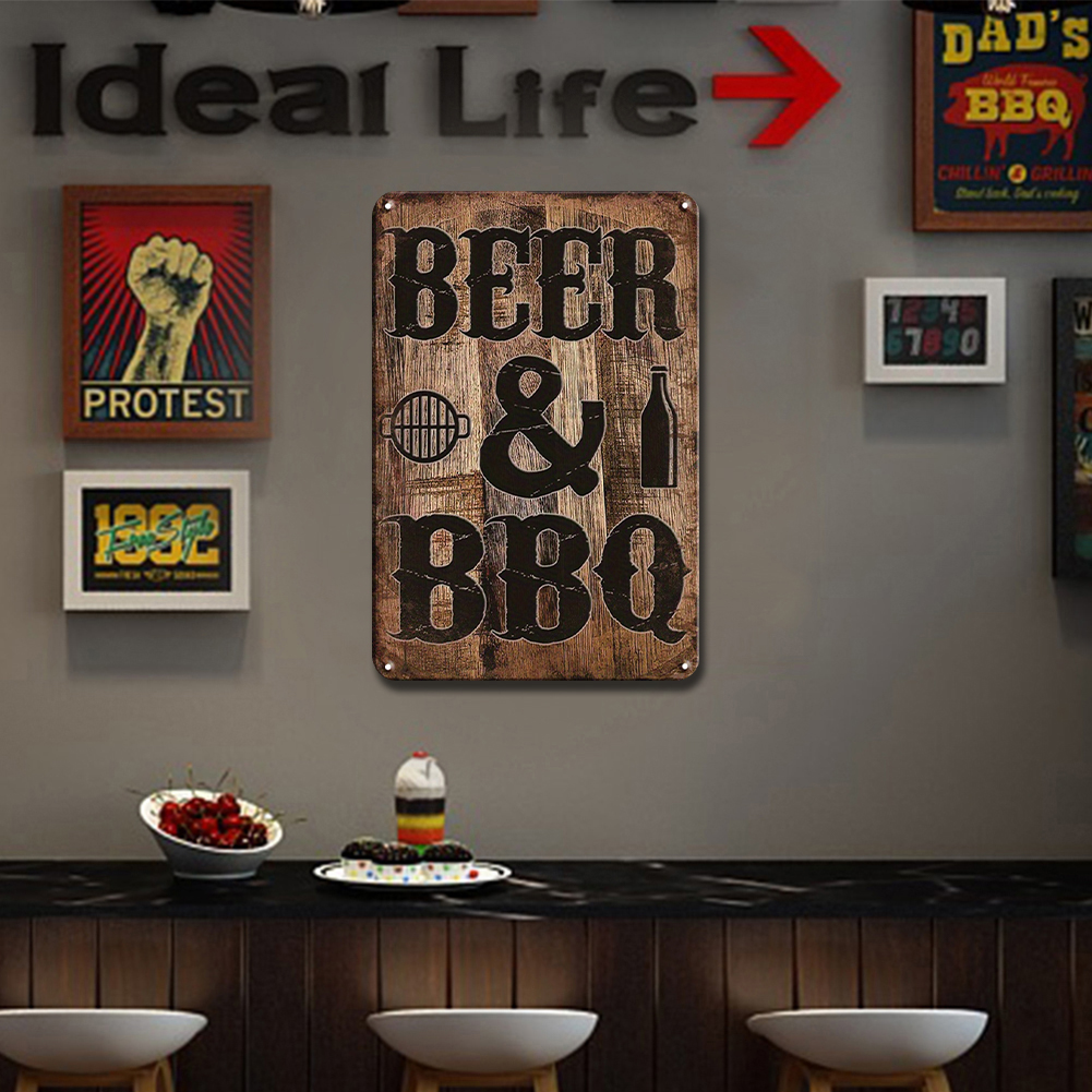 BEER & BBQ - Metal Tin Signs(8*12Inch/12*16Inch) - Bar