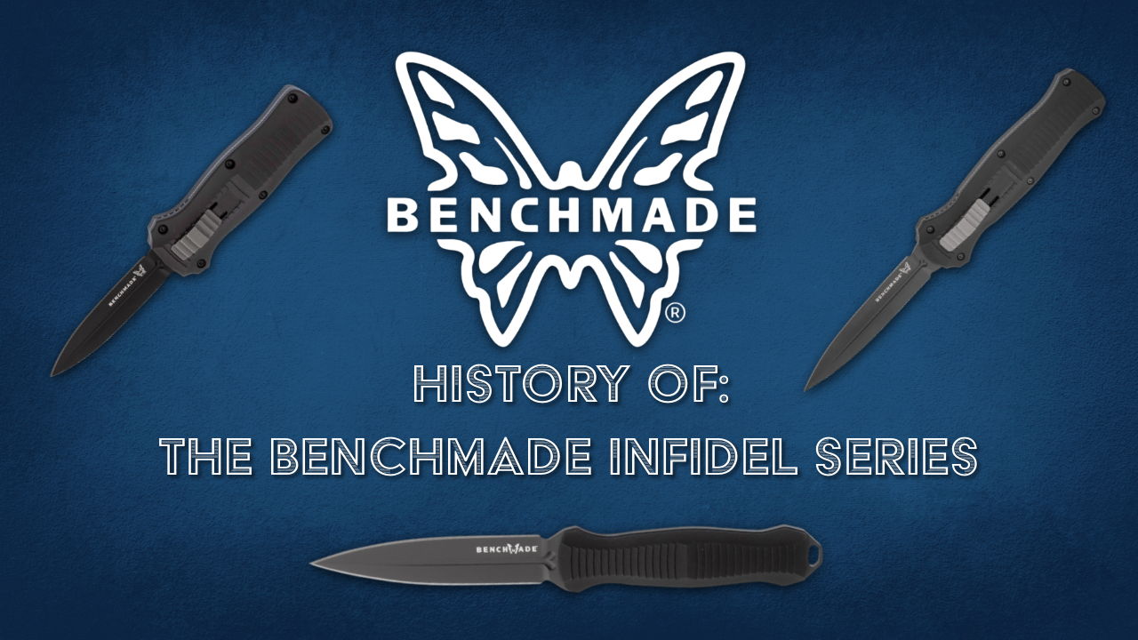 带有标志和名称的 Benchmade Infidel 系列刀具。