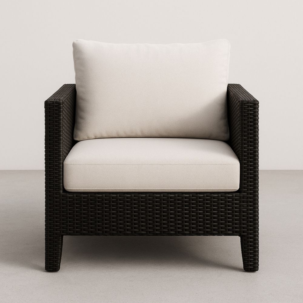 Fauteuil d'extérieur Résine Noire et Coussins en Polyester Beige