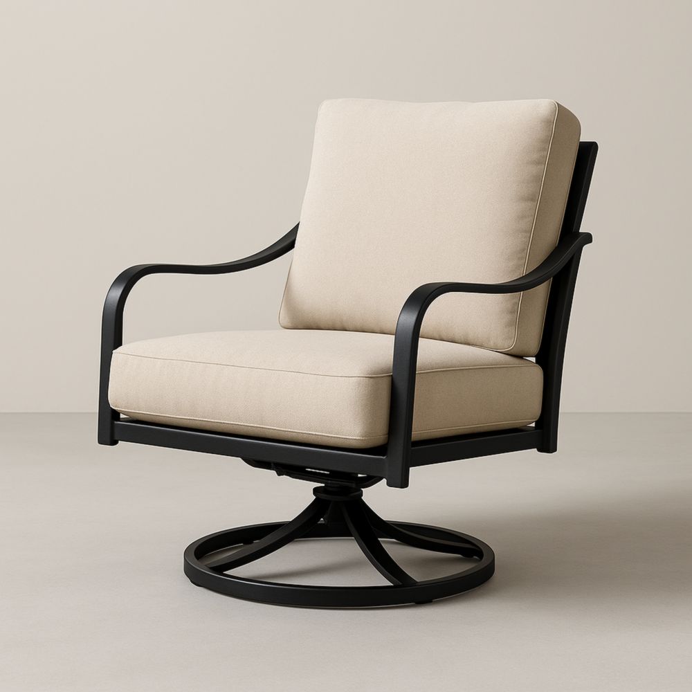 Fauteuil pivotant en aluminium avec coussins en tissu beige