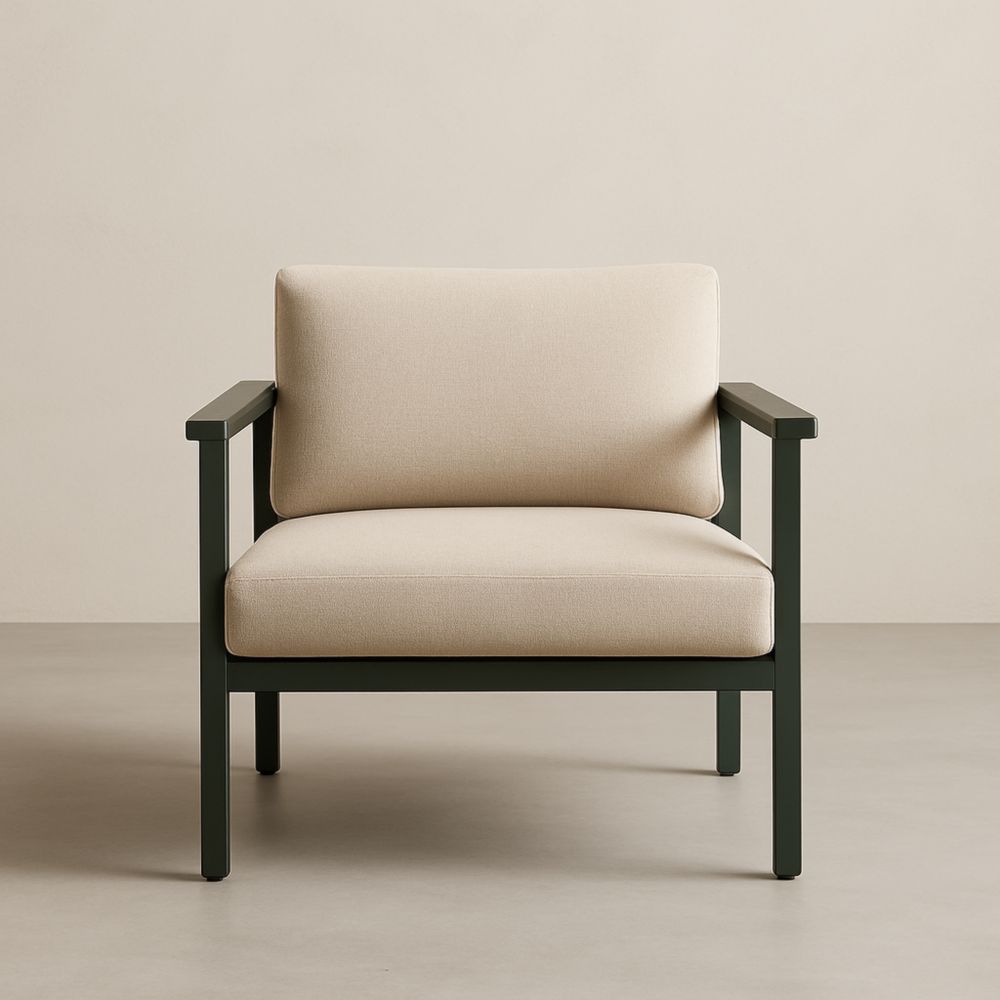 Fauteuil en Aluminium Vert avec Coussin en Tissu Beige