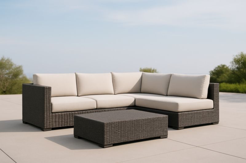 Ensemble de Jardin en Résine Tressée Gris avec Coussins Beige