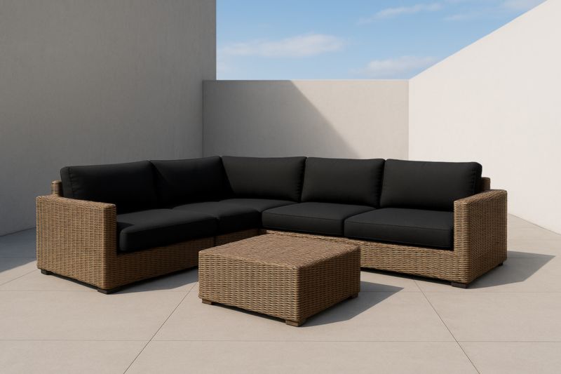 Salon de jardin en Résine Marron avec Coussins Noirs