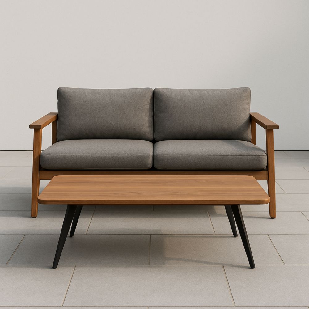 Canapé d'extérieur 2 Places Bois Gris avec Table Basse