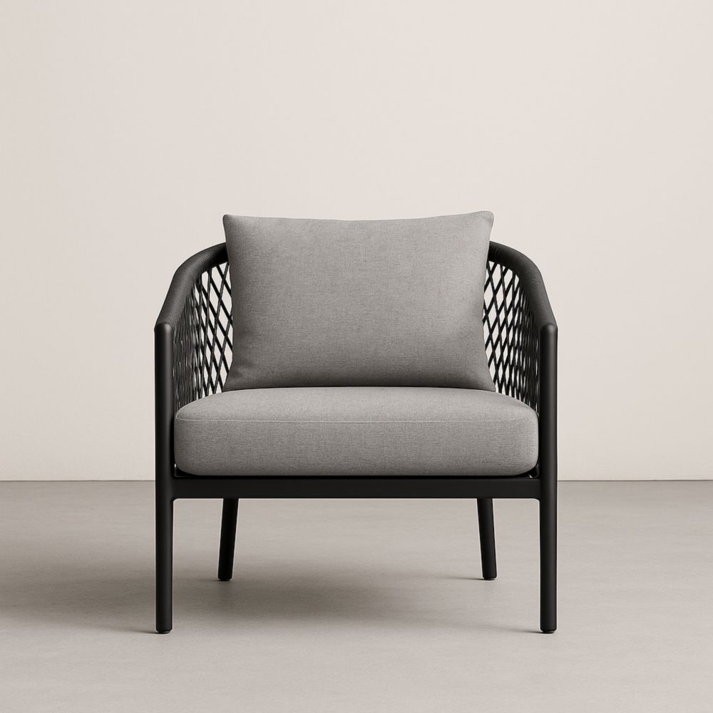 Fauteuil extérieur en aluminium gris avec coussins en polyester