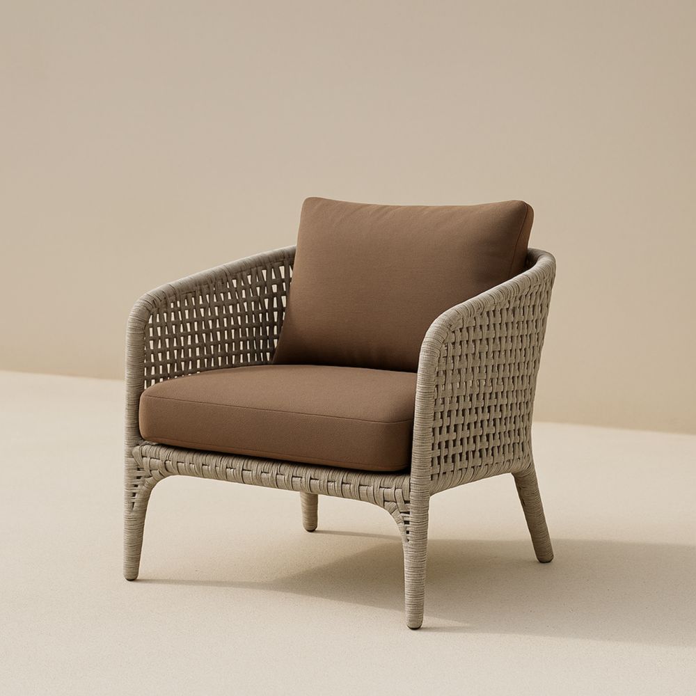 Fauteuil en Rotin Synthétique Brun/Beige H82cm