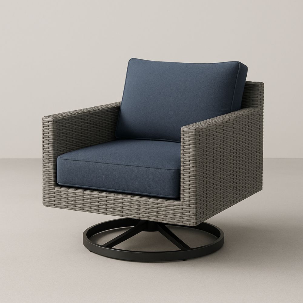 Fauteuil Pivotant en Résine Tressée avec Coussins en Polyester Bleu