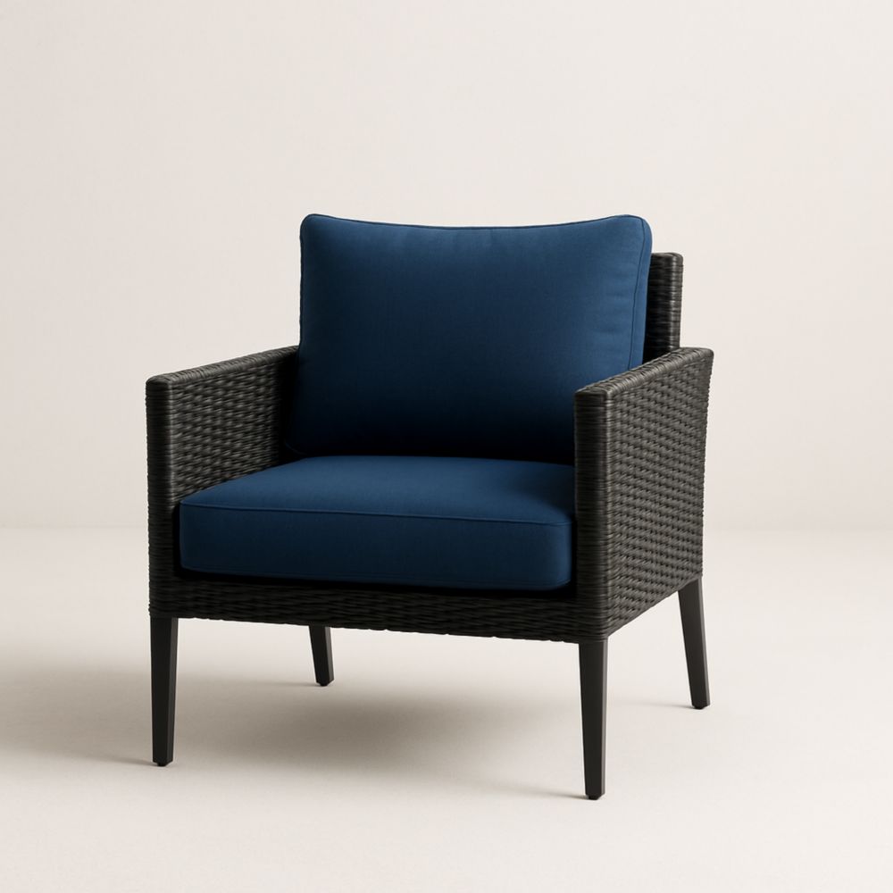 Fauteuil en Résine Tressée avec Coussin Bleu