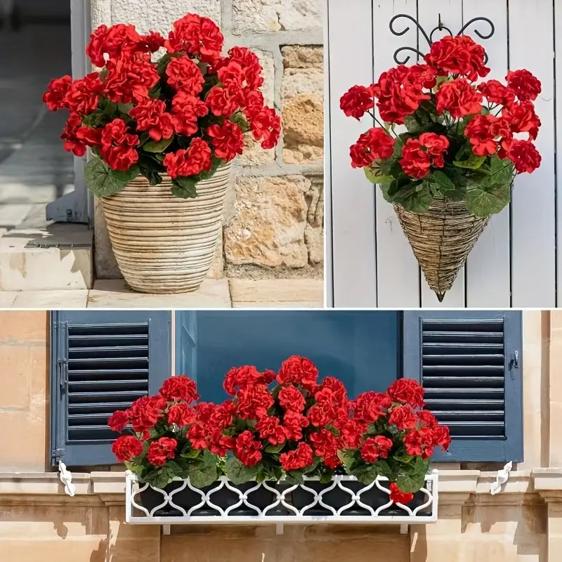 Artificial Geranium Flowers for Outdoors UV  Resistant Garden Plants Faux Flowers for Home Kitchen Table Centerpieces Decor