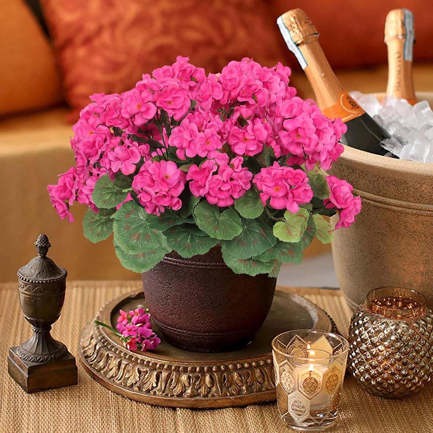 Artificial Geranium Flowers for Outdoors UV  Resistant Garden Plants Faux Flowers for Home Kitchen Table Centerpieces Decor