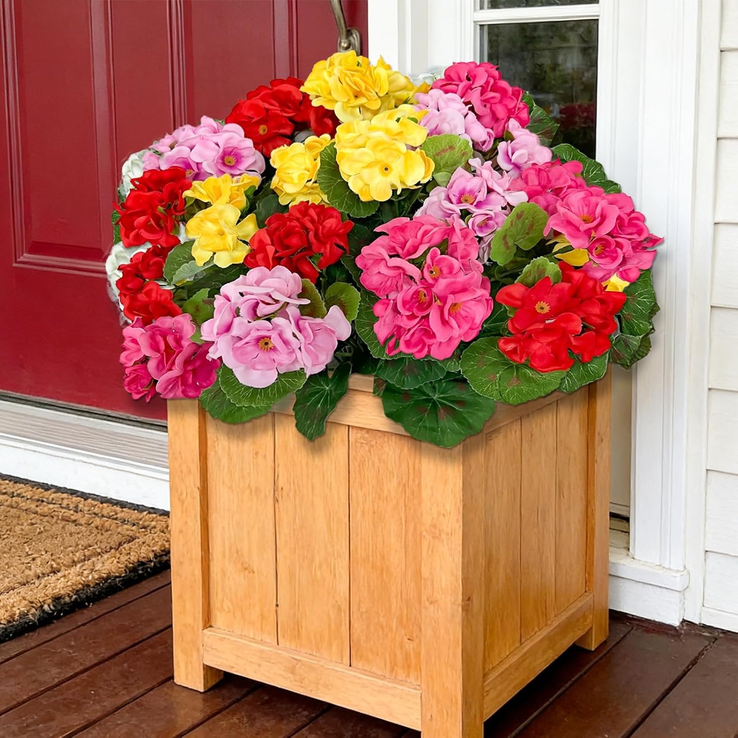 Artificial Geranium Flowers for Outdoors UV  Resistant Garden Plants Faux Flowers for Home Kitchen Table Centerpieces Decor